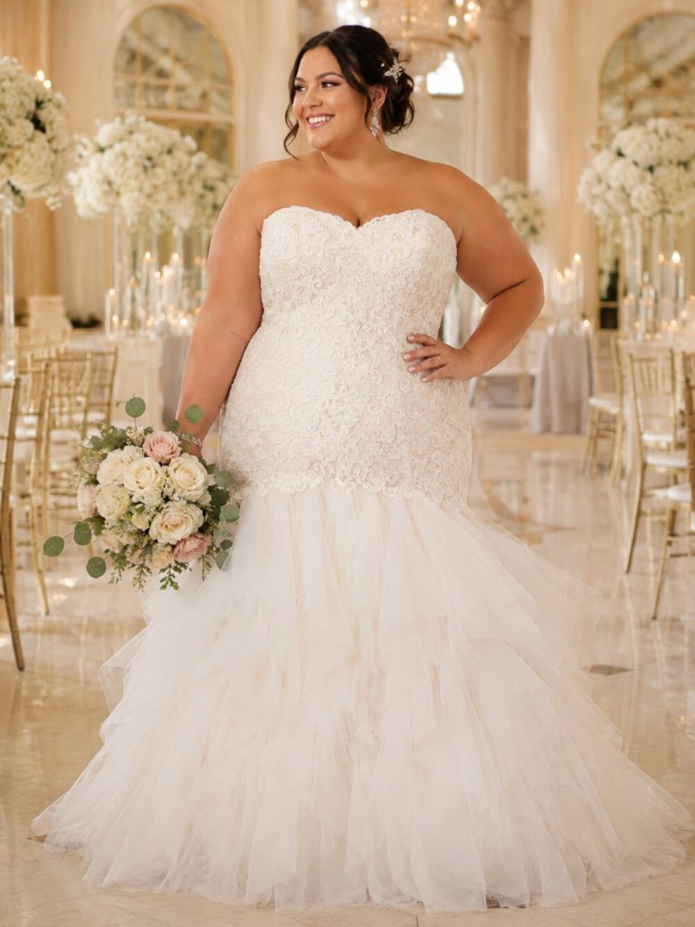 Dina Davos Kleinfeld Strapless Lace Mermaid Wedding Dress – Size 20W – Corset Ba